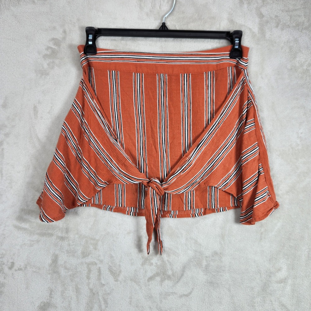 Lottie Moss Skort Womens Medium Orange Striped Front Tie Mini Boho Casual Retro